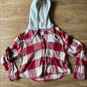 American Eagle Cropped Flannel Hoodie Size XS
